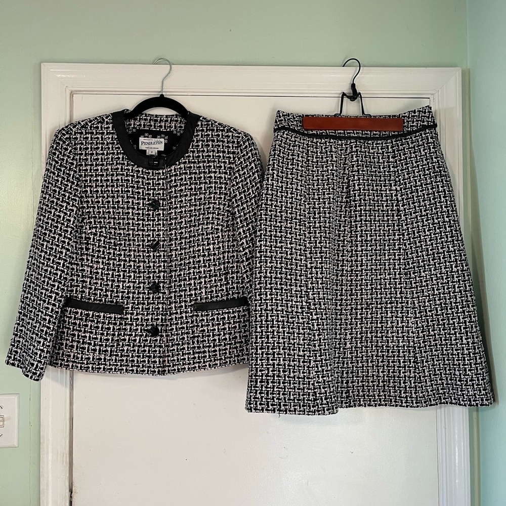 Pendleton Women’s Black White Silk Houndstooth Suit Set 6